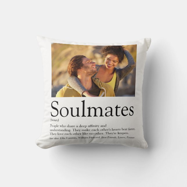 2 Photo Personalized Soulmates Definition Throw Pillow (Front)