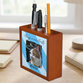 2 photo pet loss forever loved blue pen desk organizer