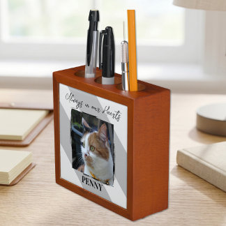 2 photo pet loss forever loved grey pen desk organizer