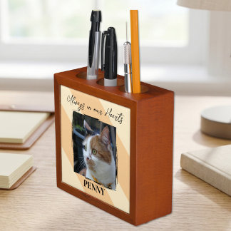 2 photo pet loss forever loved peach pen desk organizer