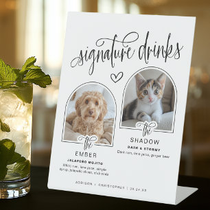 2 Photo Pet Wedding Signature Drinks Pedestal Sign