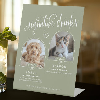2 Photo Pet Wedding Signature Drinks Pedestal Sign