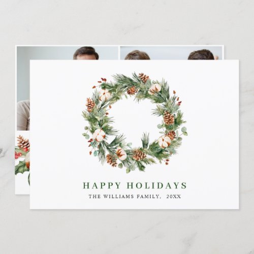 2 PHOTO Pine Cones Wreath Merry Christmas Greeting Holiday Card