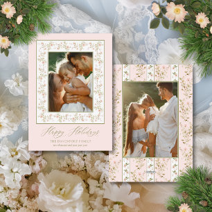 2 Photo Pink Floral Cottage Core Christmas Holiday