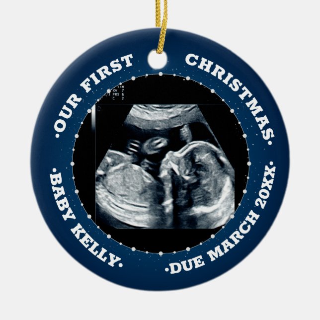 2 photo Pregnancy Announcement  expecting parents Ceramic Ornament (Front)