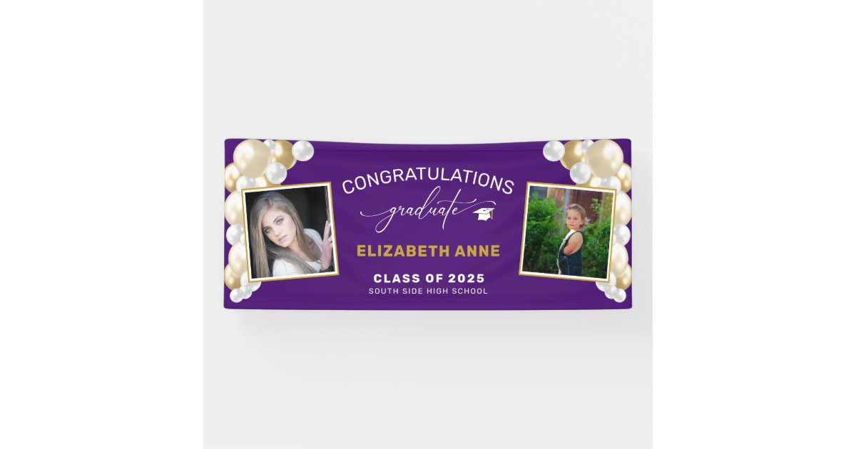2 Photo Purple Gold Congratulations Graduate Banner | Zazzle