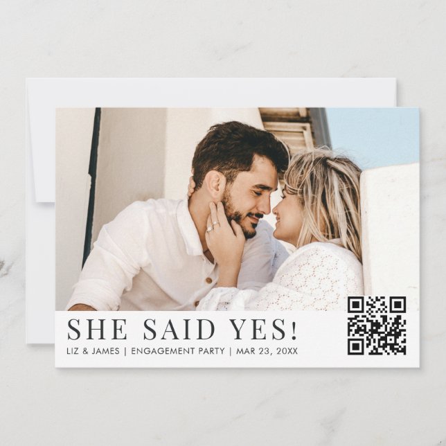 2 Photo QR Code Modern Engagement Party Invitation (Front)
