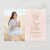 2 Photo Quinceanera Blush Pink Gold Save the Date Invitation Postcard (Front)