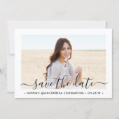 2 Photo Quinceanera Elegant Script 15th Birthday Save The Date (Front)