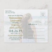 2 Photo Quinceanera Green and Gold Save the Date Invitation Postcard (Back)