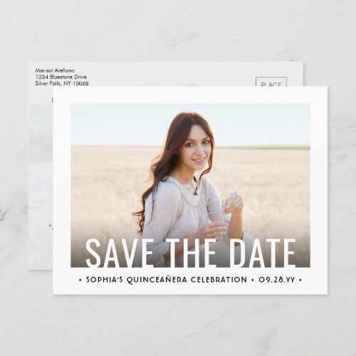 2 Photo Quinceanera Modern Birthday Save the Date Announcement Postcard