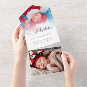 2 photo Recipient Address Baby 1st Christmas card