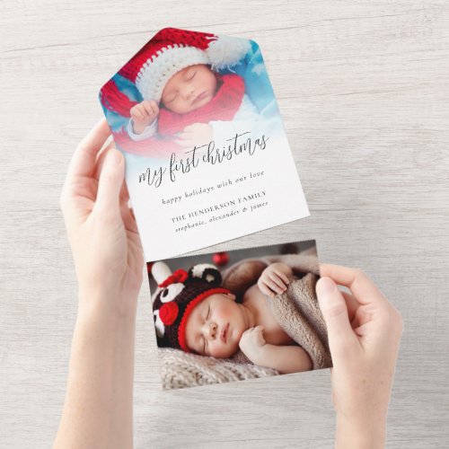 2 photo Recipient Address Baby 1st Christmas card 