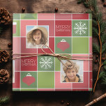2 Photo Red Green Color Block Merry Christmas Wrapping Paper<br><div class="desc">Use 2 square pictures to make a unique and trendy Happy Holiday memento. Add text and photos first. If you need to move anything around,  click on the customize button to make changes.</div>
