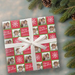 2 Photo - Red Green Merry Christmas Snowflakes Wrapping Paper at Zazzle