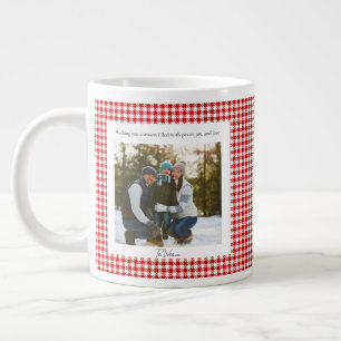 2 Photo Red Plaid Rustic Monogram Trendy Christmas Giant Coffee Mug