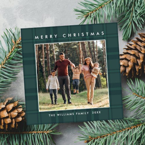 2 Photo Retro Christmas Plaid Greeting Holiday Card