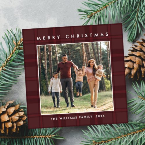 2 Photo Retro Christmas Plaid Greeting Holiday Card