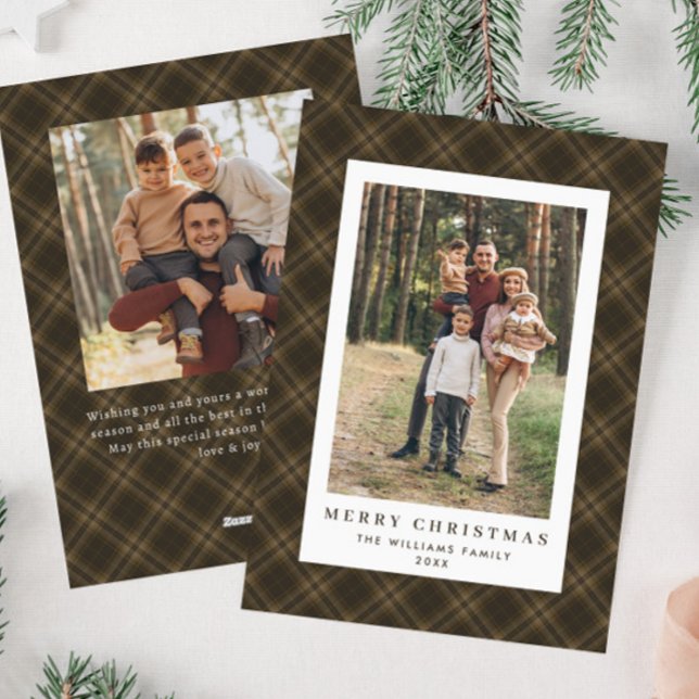 2 Photo Retro Christmas Plaid Tartan Greeting Holiday Card (Creator Uploaded)