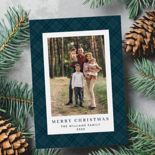 2 Photo Retro Christmas Plaid Tartan Greeting Holiday Card