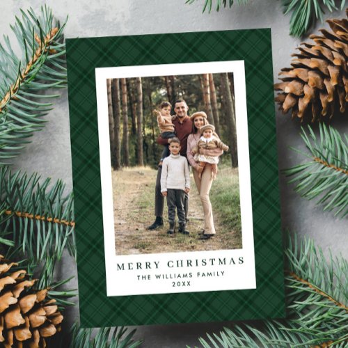 2 Photo Retro Christmas Plaid Tartan Greeting Holiday Card