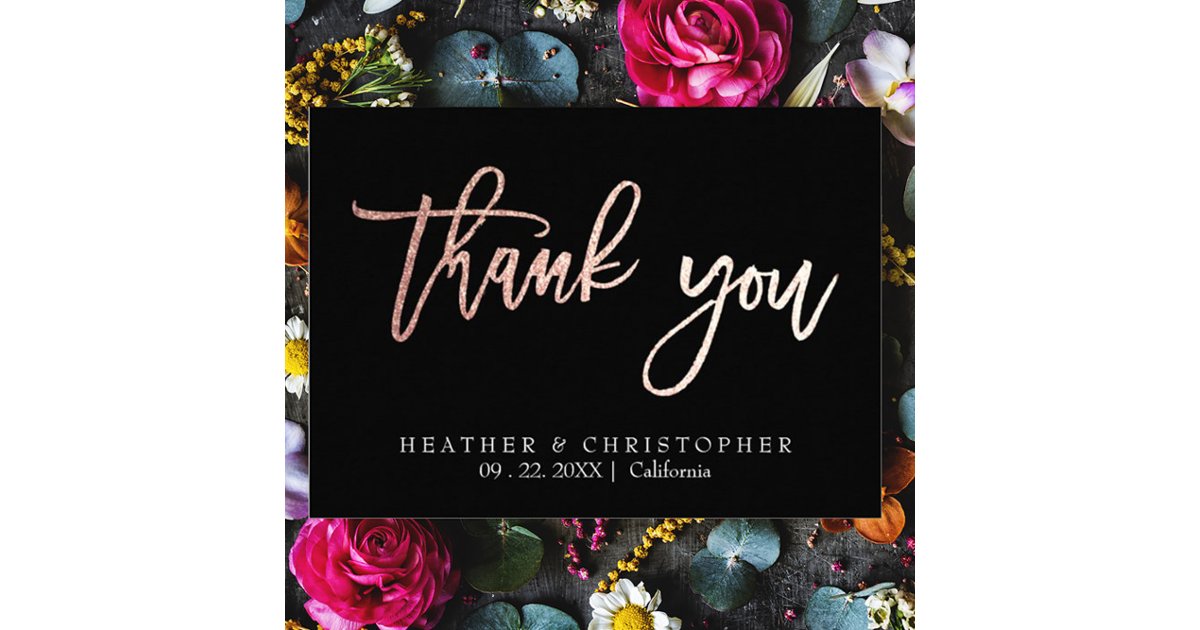 2 Photo Rose Gold Glitter Wedding Thank You Card | Zazzle