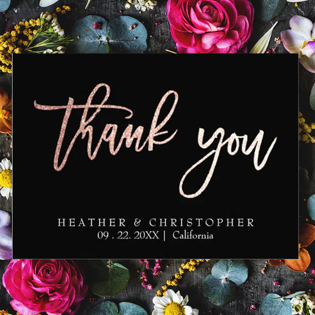 2 Photo Rose Gold Glitter Wedding Thank You Card | Zazzle