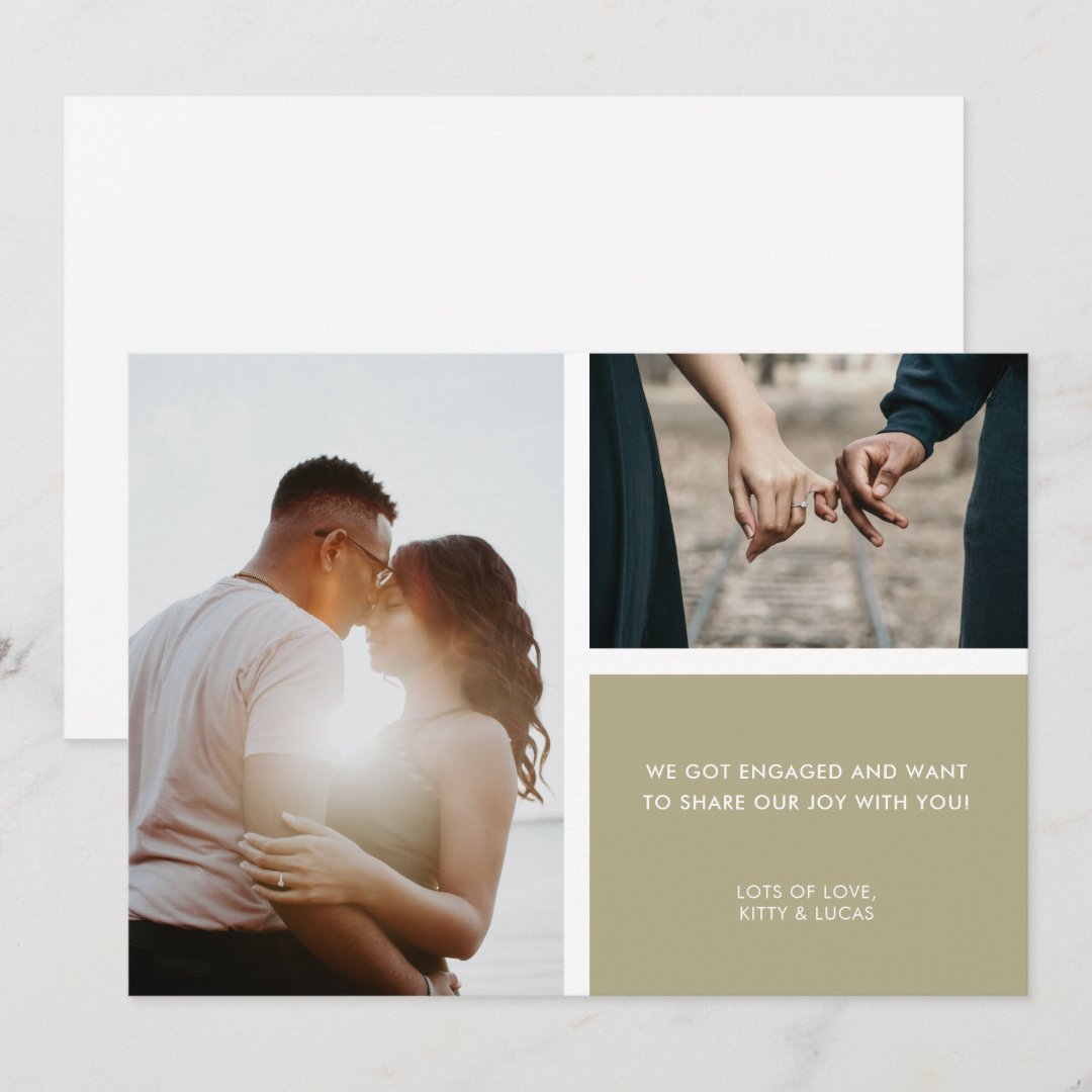 2 Photo Sage Green Engagement Announcement Zazzle