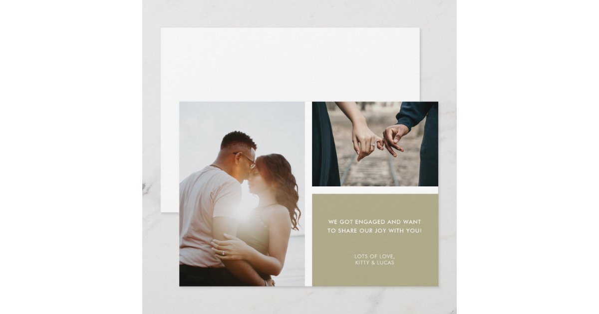 2 Photo Sage Green Engagement Announcement Zazzle