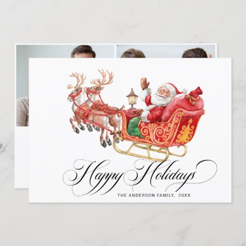 2 PHOTO Santa Claus Sleigh Christmas Greeting Holi Holiday Card