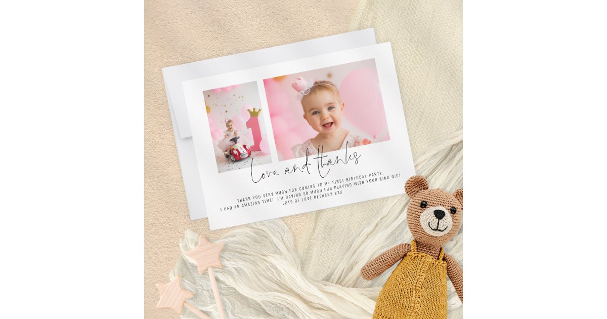 2 Photo Script 1st Birthday Party Thank You Card