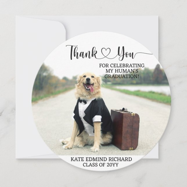 2 Photo Script Heart Customized Dog Graduation   Thank You Card (Front)
