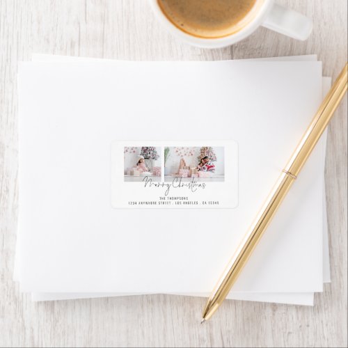 2 Photo Script Merry Christmas Return Address Label