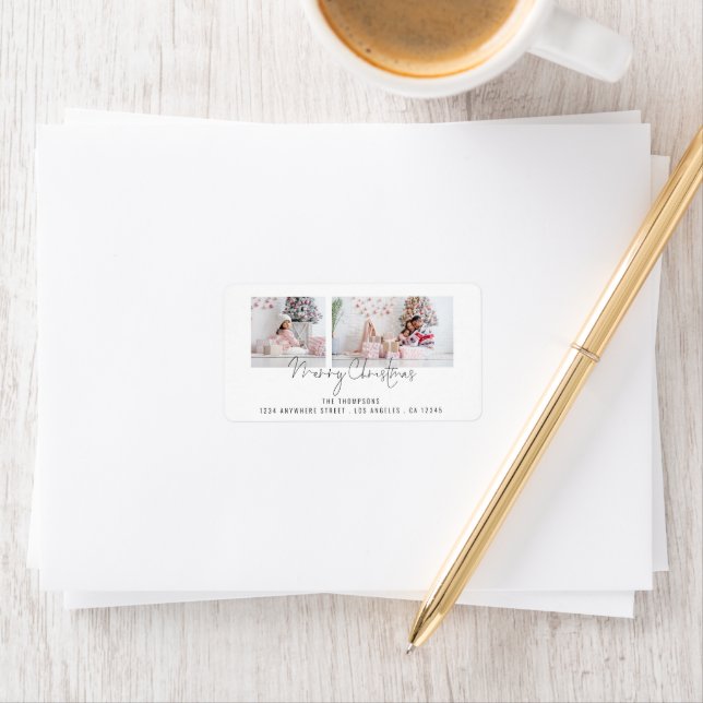 2 Photo Script Merry Christmas Return Address Label (Insitu)