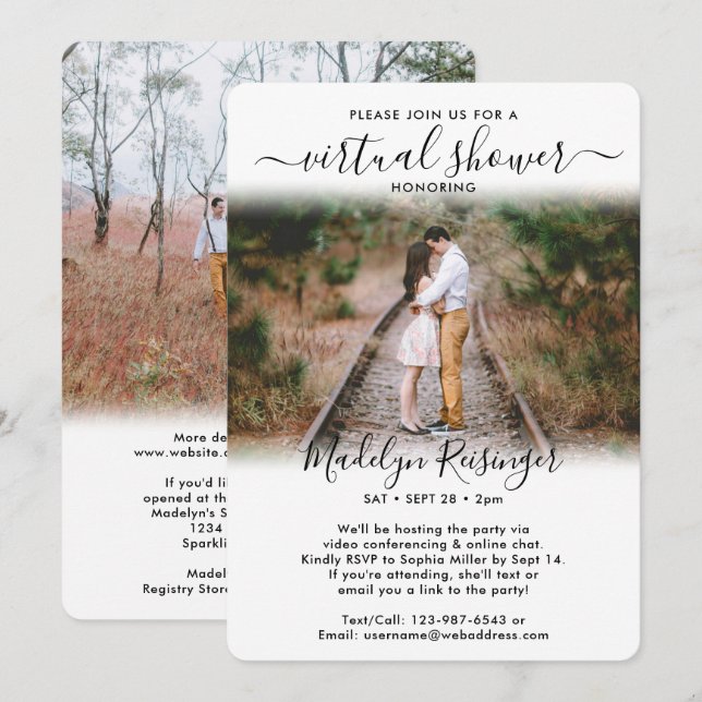 2 Photo Script Virtual Long Distance Bridal Shower Invitation (Front/Back)