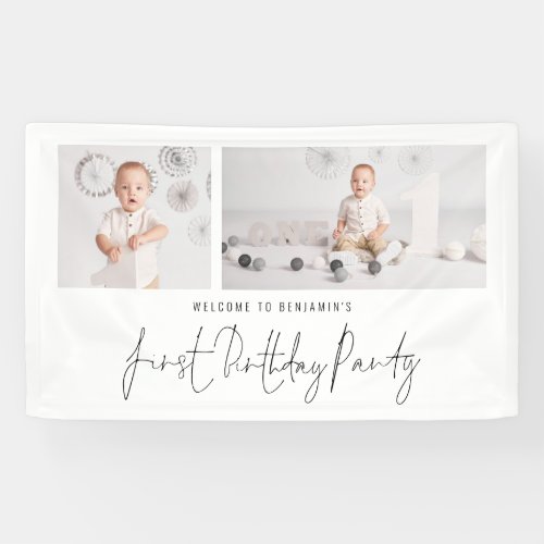 2 Photo Script Welcome First Birthday Party Banner