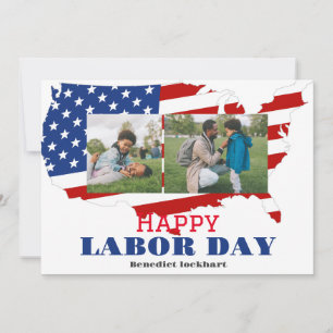 2 Photo Simple Elegant Labor Day with USA flag Thank You Card