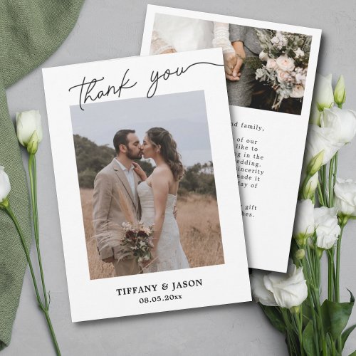2 Photo Simple Elegant Wedding HandLettered Script Thank You Card