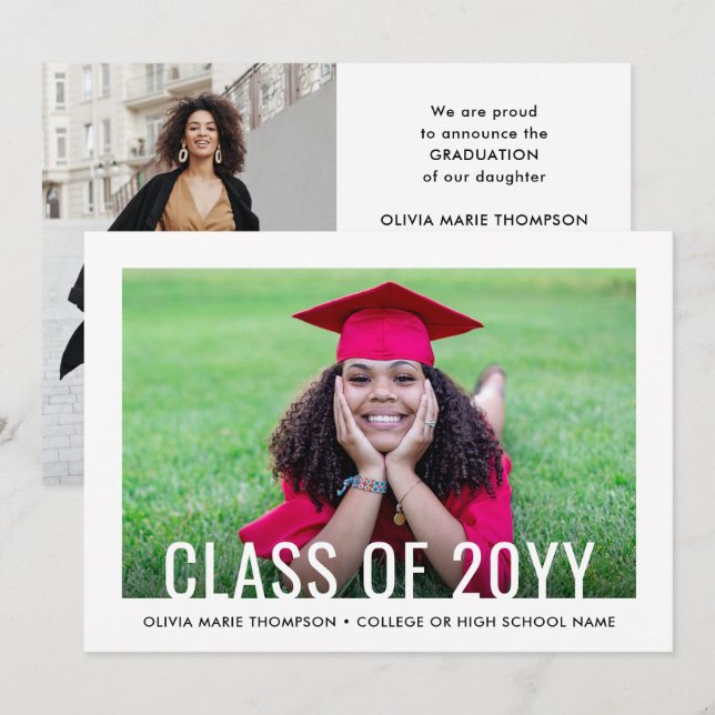 2 Photo Simple Modern Bold Class Year Graduation Announcement (Front/Back)