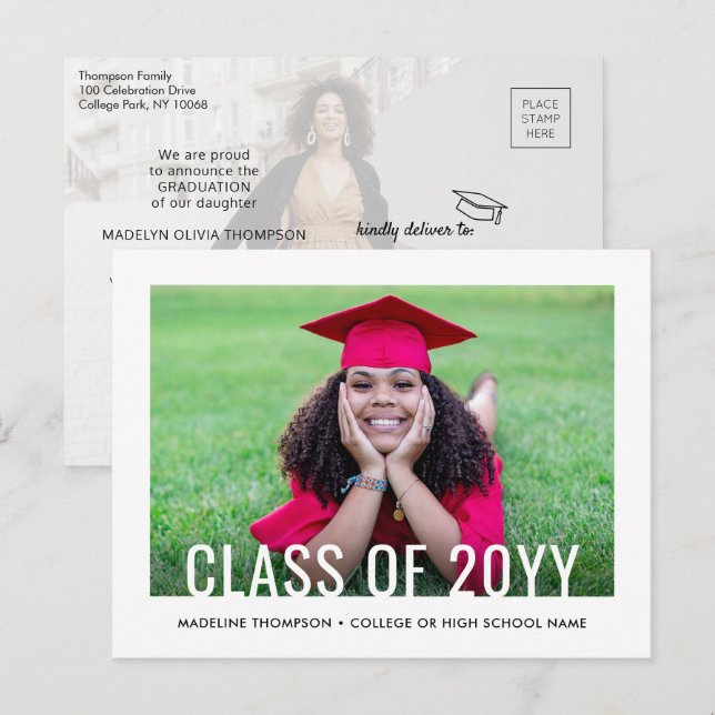 2 Photo Simple Modern Bold Class Year Graduation Announcement Postcard (Front/Back)