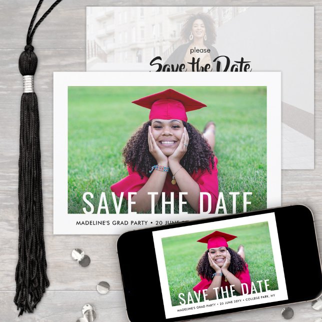 2 Photo Simple Modern Graduation Save the Date Invitation (Creator Uploaded)