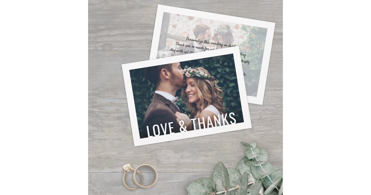 2 Photo Simple Modern Love & Thanks Wedding Thank You Card | Zazzle