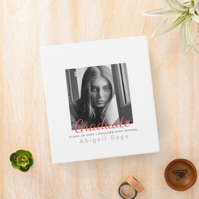 2 Photo Simple Modern Minimalist Graduation 3 Ring Binder (In Situ)