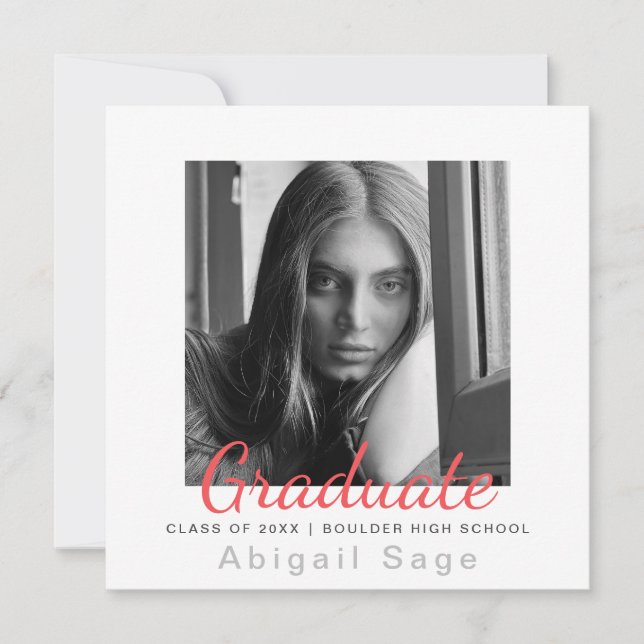 2 Photo Simple Modern Minimalist Square Graduation Announcement (Front)