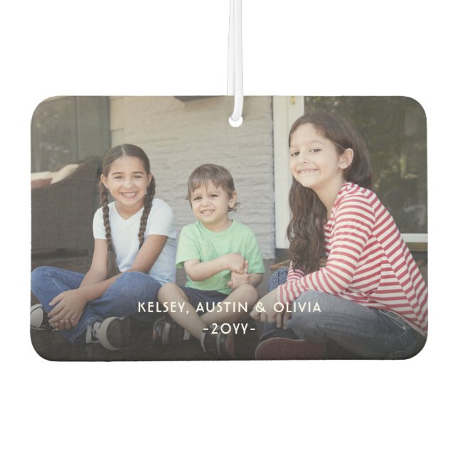 2 Photo Simple Modern White Text Overlay Air Freshener (Front)