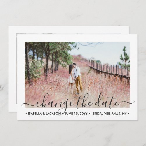 2 Photo Simple Script Wedding Postpone  Change  Save The Date