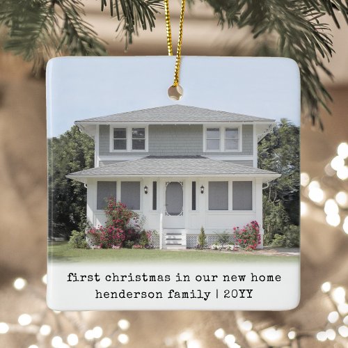 2 Photo Simple Typewriter Christmas Housewarming Ceramic Ornament