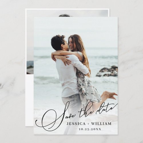 2 Photo Simply Elegant Calligraphy Wedding Save The Date