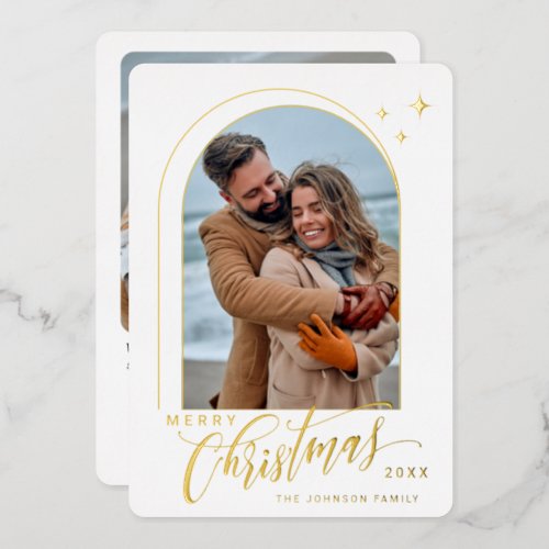 2 PHOTO Simply Elegant Sparkle Christmas Gold Foil Holiday Card