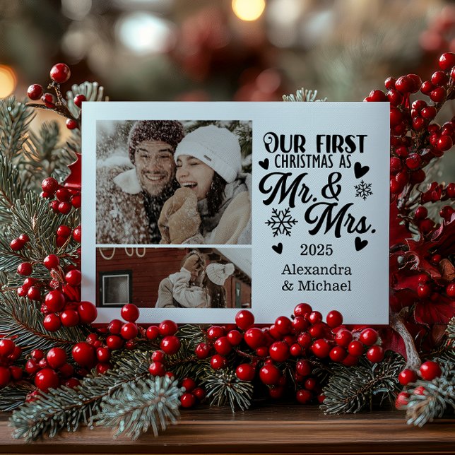 2 Photo Snowflakes Christmas Mr and Mrs  Holiday Card (Creator Uploaded)